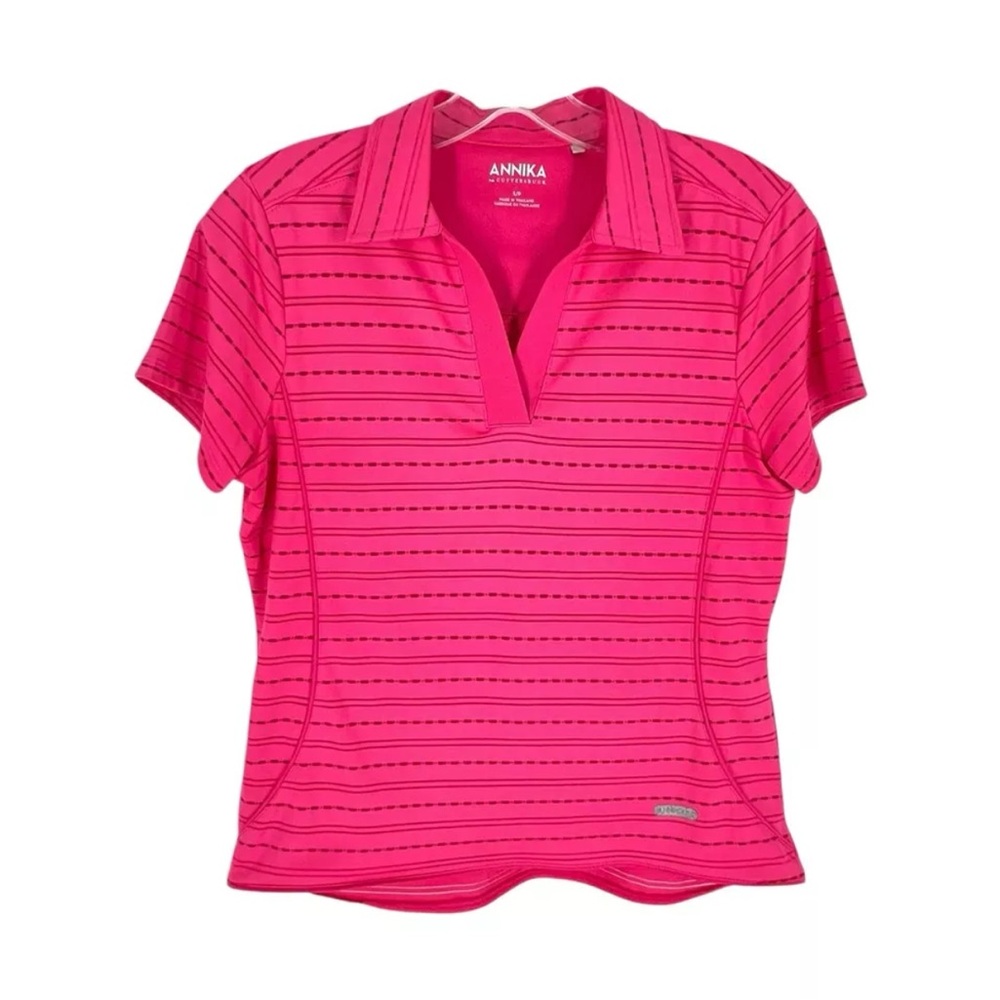 Annika Golf Polo Shirt Womens Size Small Bright Pink Sheer Stripe Cutter Buck